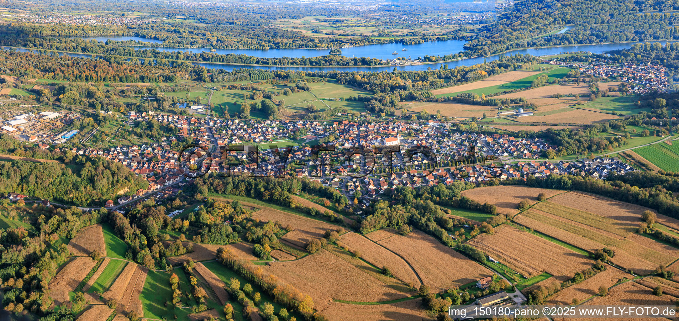 Panorama of the town from the northwest in Mothern in the state Bas-Rhin, France