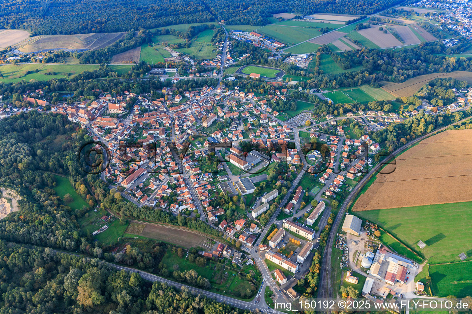 Overview of the town from the south in the district Neulauterburg in Lauterbourg in the state Bas-Rhin, France