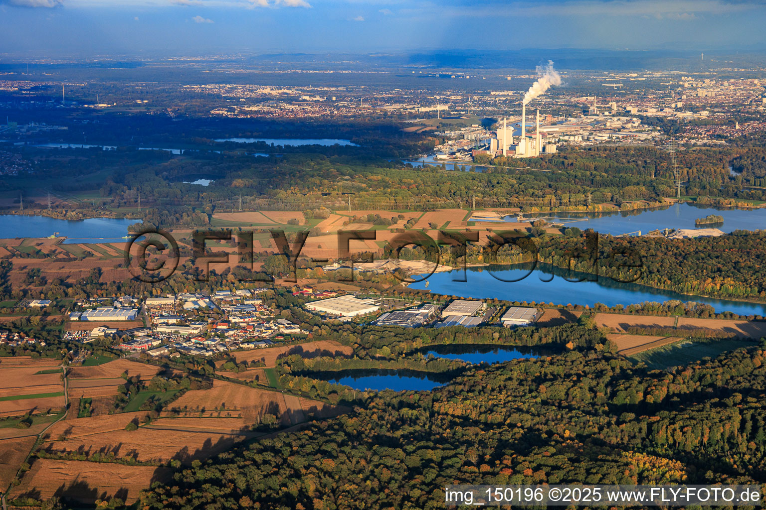 Industrial area on Rheinstraße from the west in Hagenbach in the state Rhineland-Palatinate, Germany