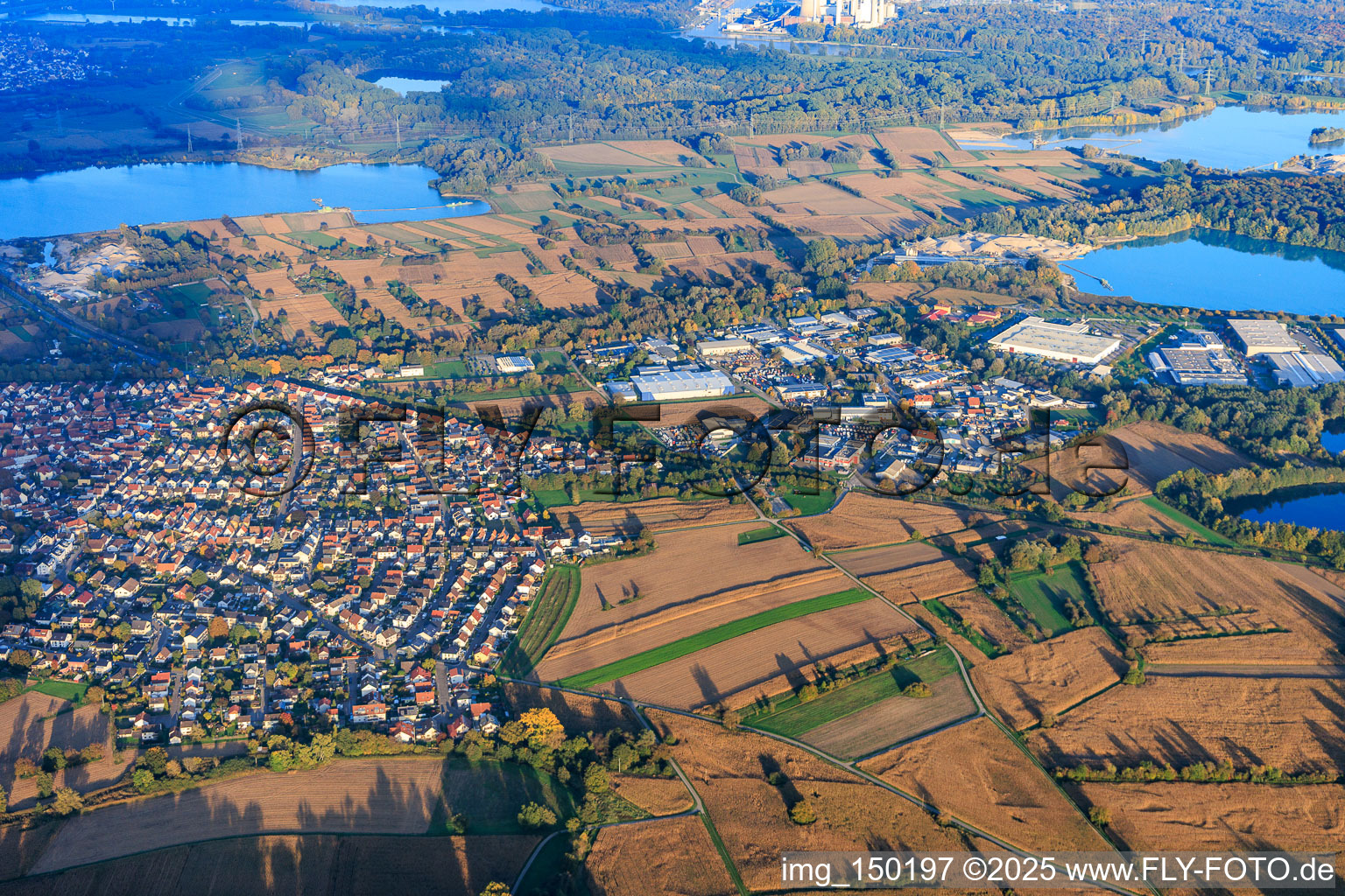 Aerial view of From the west in Hagenbach in the state Rhineland-Palatinate, Germany