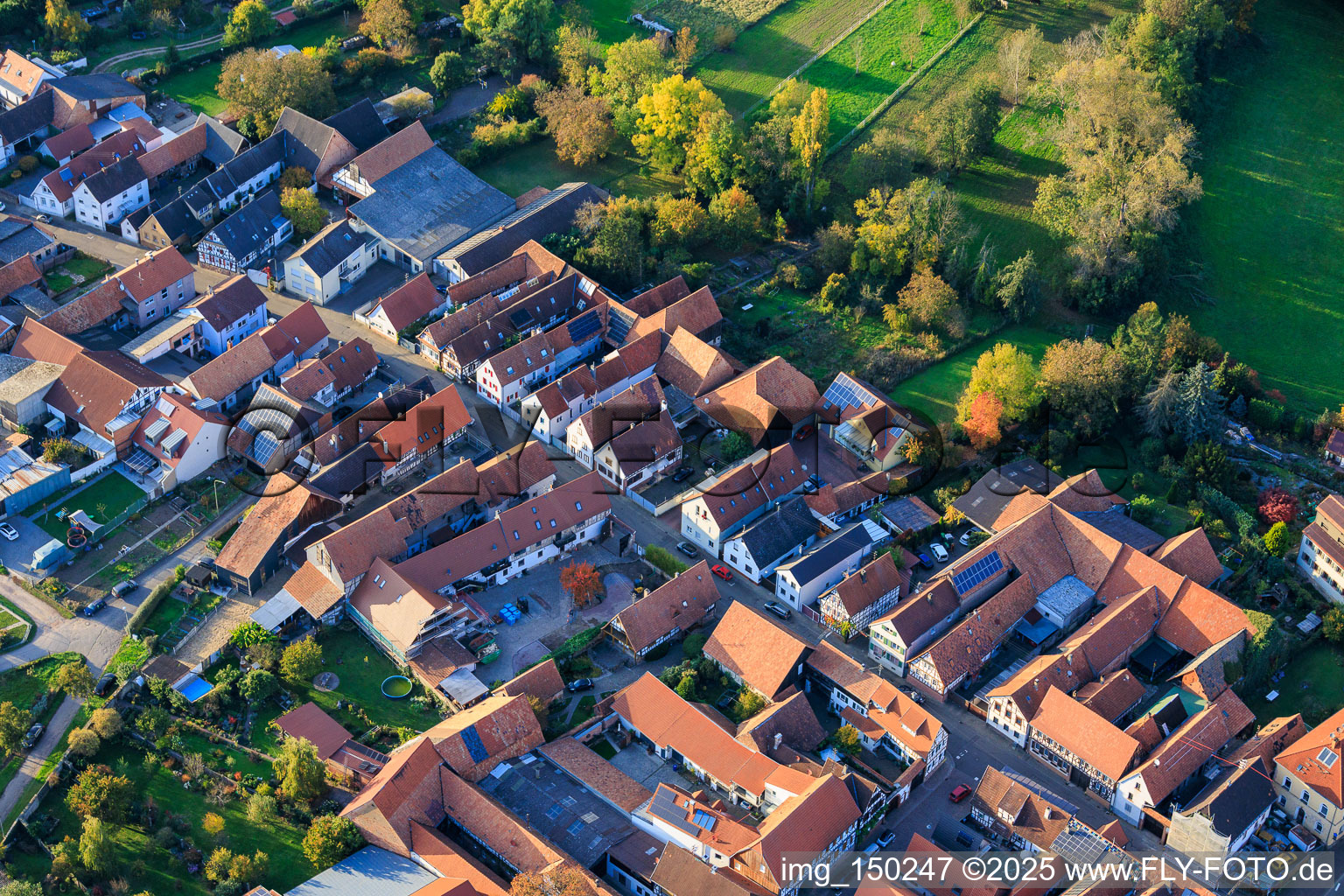Aerial view of Obergasse in Steinweiler in the state Rhineland-Palatinate, Germany