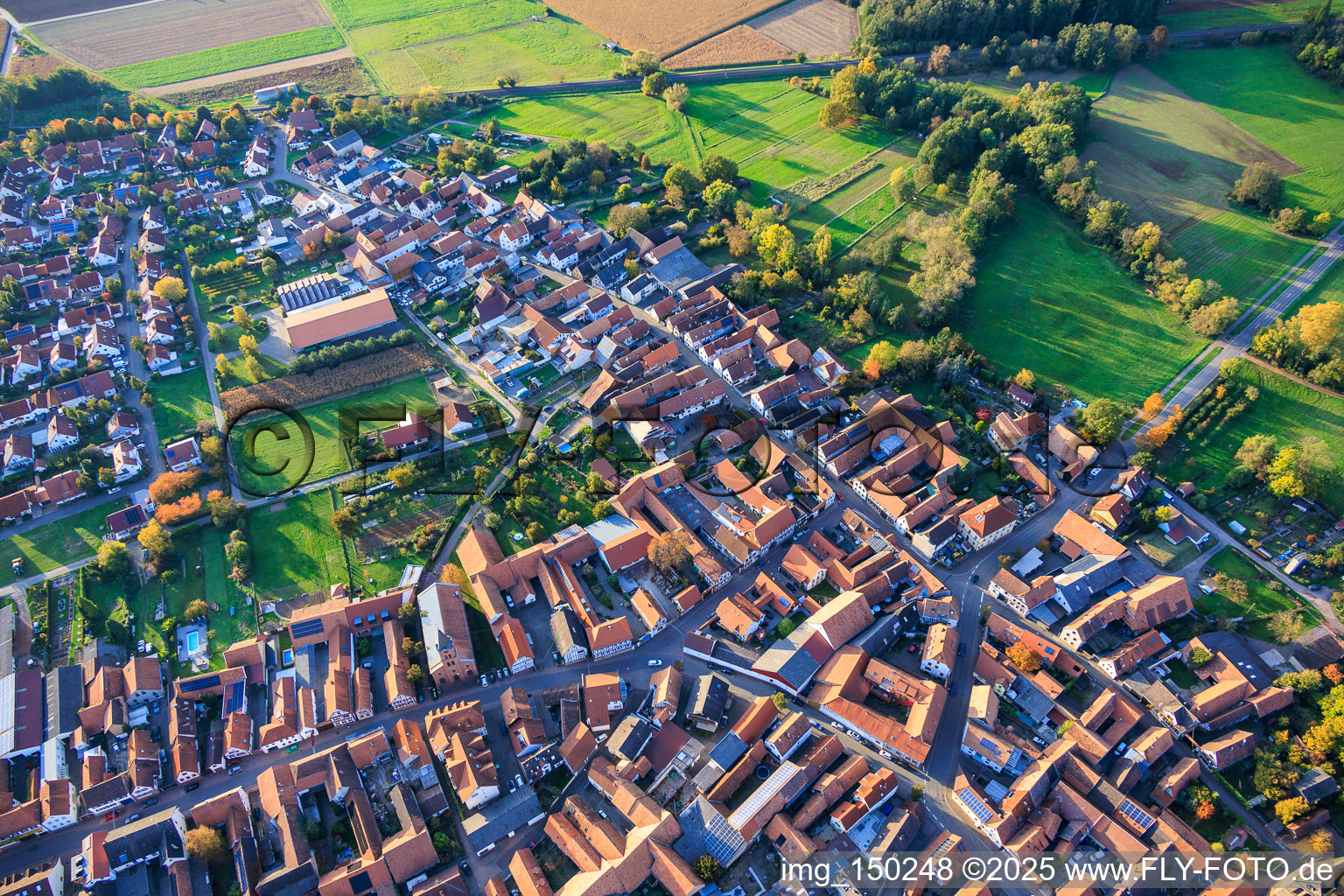 Aerial photograpy of Obergasse in Steinweiler in the state Rhineland-Palatinate, Germany