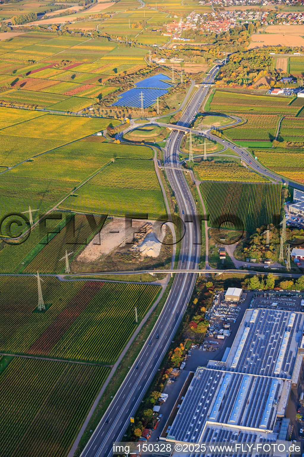 Aerial view of Gillet Baumarkt GmbH and the course of the B10 eastward with the Landau/Edesheim exit in Landau in der Pfalz in the state Rhineland-Palatinate, Germany