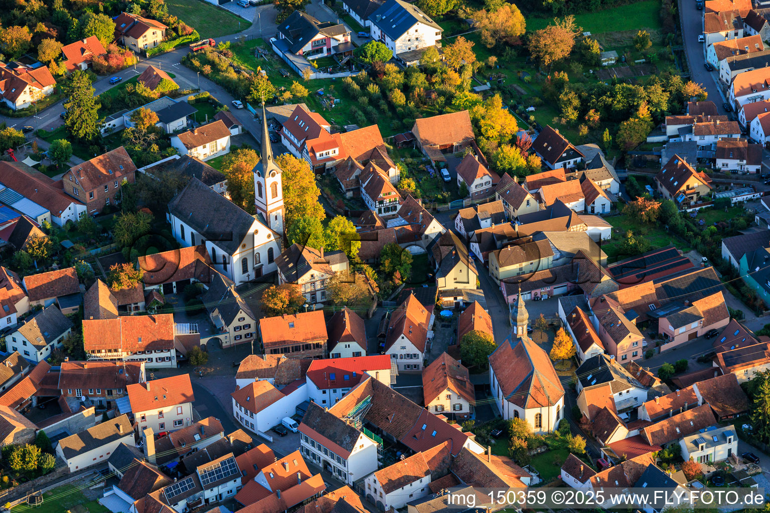Protestant Church Göcklingen and St. Lawrence Church in Göcklingen in the state Rhineland-Palatinate, Germany