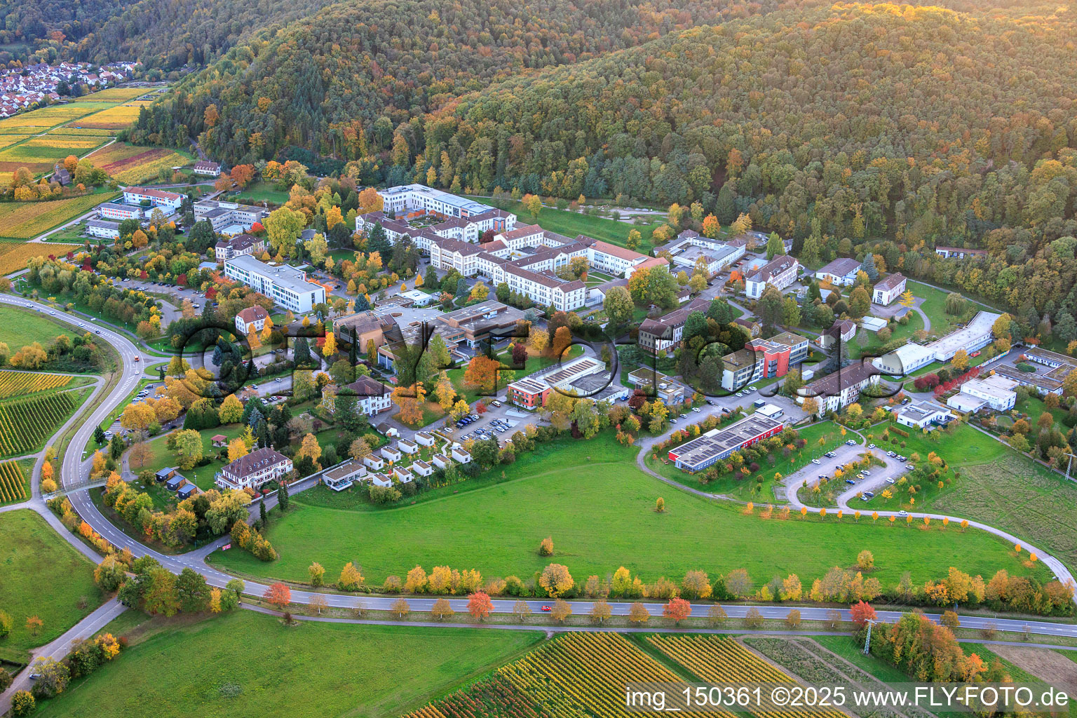 Aerial view of Palatinate Hospital for Psychiatry and Neurology in Klingenmünster in the state Rhineland-Palatinate, Germany