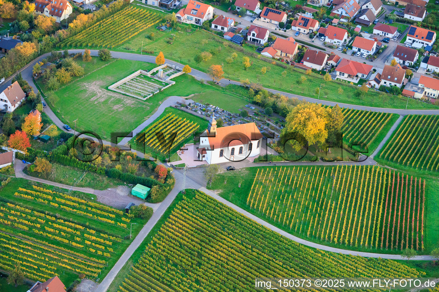 St. Dionysius Chapel and Cemetery in Autumn in the district Gleiszellen in Gleiszellen-Gleishorbach in the state Rhineland-Palatinate, Germany