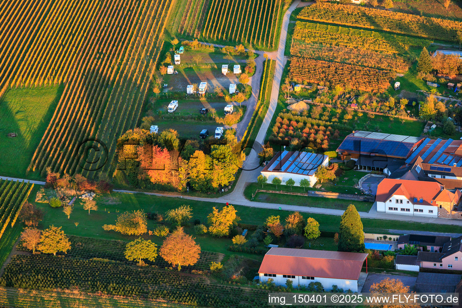 Geiger motorhome pitch in autumn foliage in Dierbach in the state Rhineland-Palatinate, Germany
