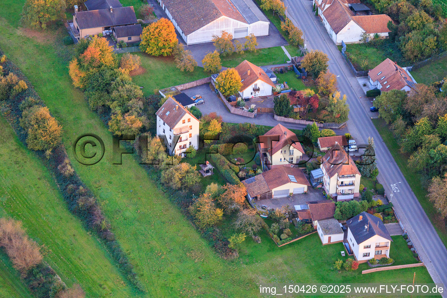 Aerial photograpy of Main Street in Hergersweiler in the state Rhineland-Palatinate, Germany