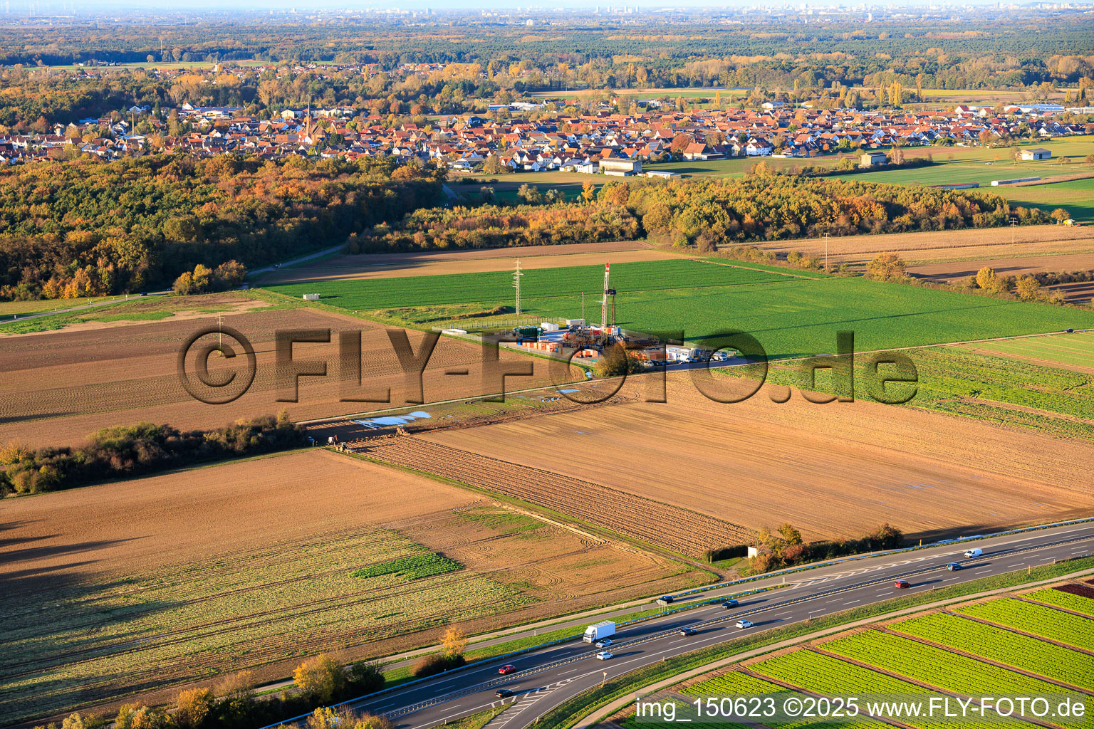 Exploratory drilling for oil by Palatina GeoCon GmbH & Co. KG (SCWH1) in Schwegenheim in the state Rhineland-Palatinate, Germany