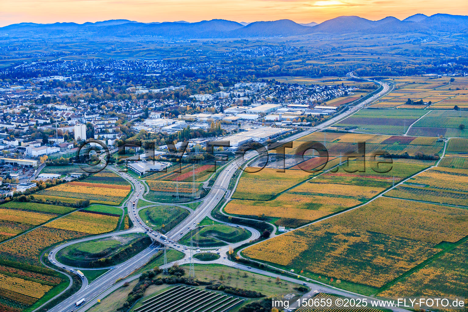 Landau Edesheim exit from the B10 in the evening in Landau in der Pfalz in the state Rhineland-Palatinate, Germany