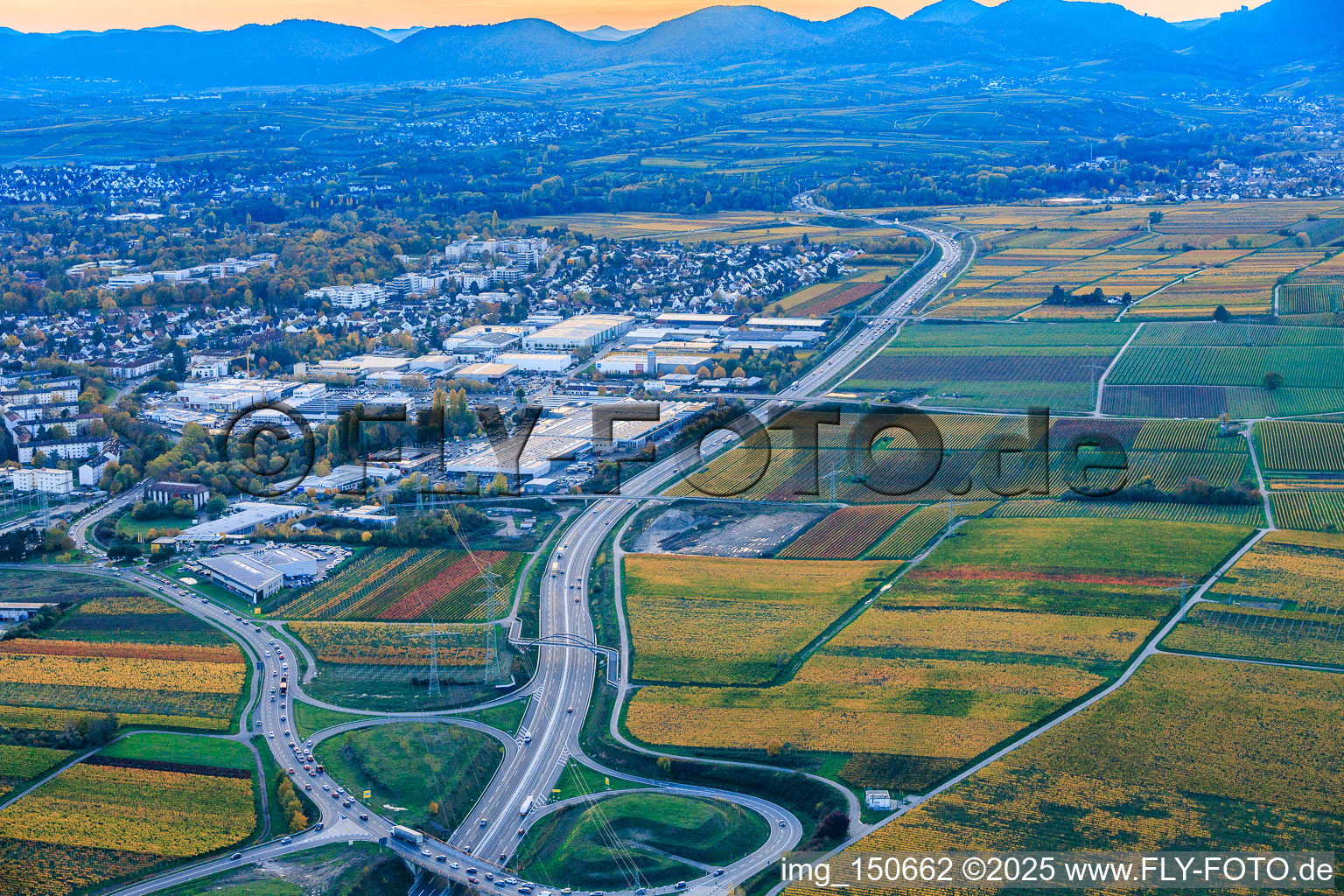 Route of the B10 between Landau and Godramstein in the evening in Landau in der Pfalz in the state Rhineland-Palatinate, Germany