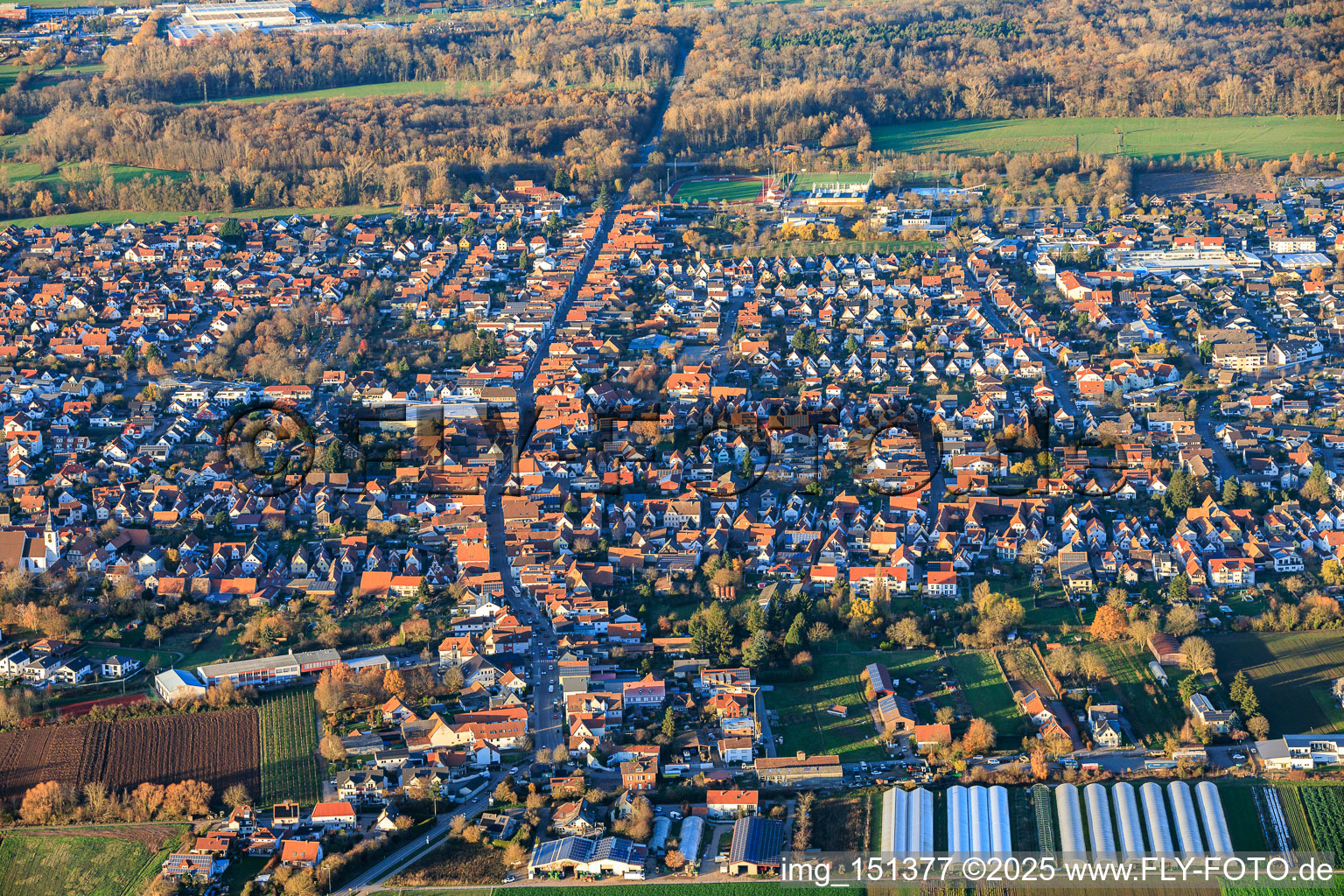 Main street from the south in Offenbach an der Queich in the state Rhineland-Palatinate, Germany