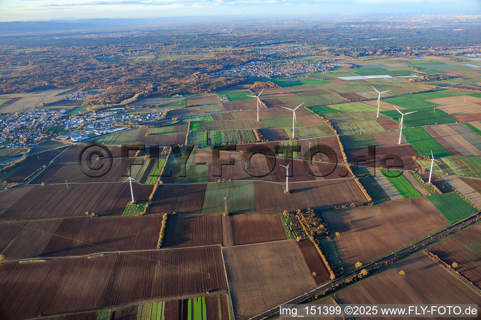 Wind farm in Schwegenheim in the state Rhineland-Palatinate, Germany