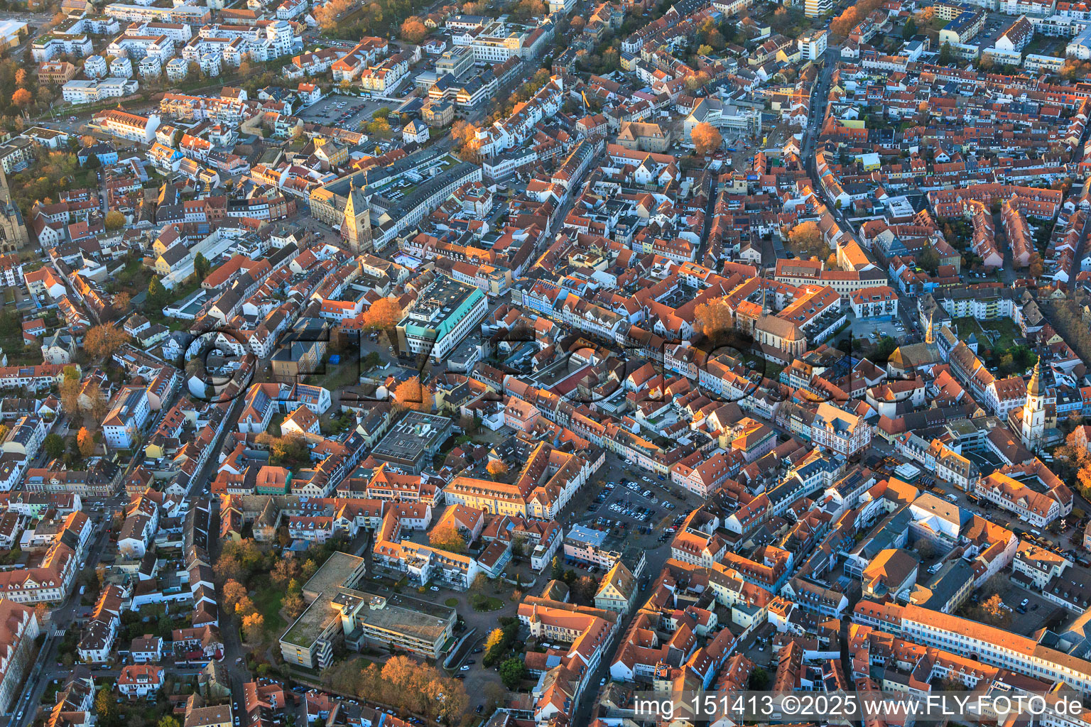 Speyer's old town with Gilgenstraße, Altpörtel and Maximilianstraße in the evening in Speyer in the state Rhineland-Palatinate, Germany