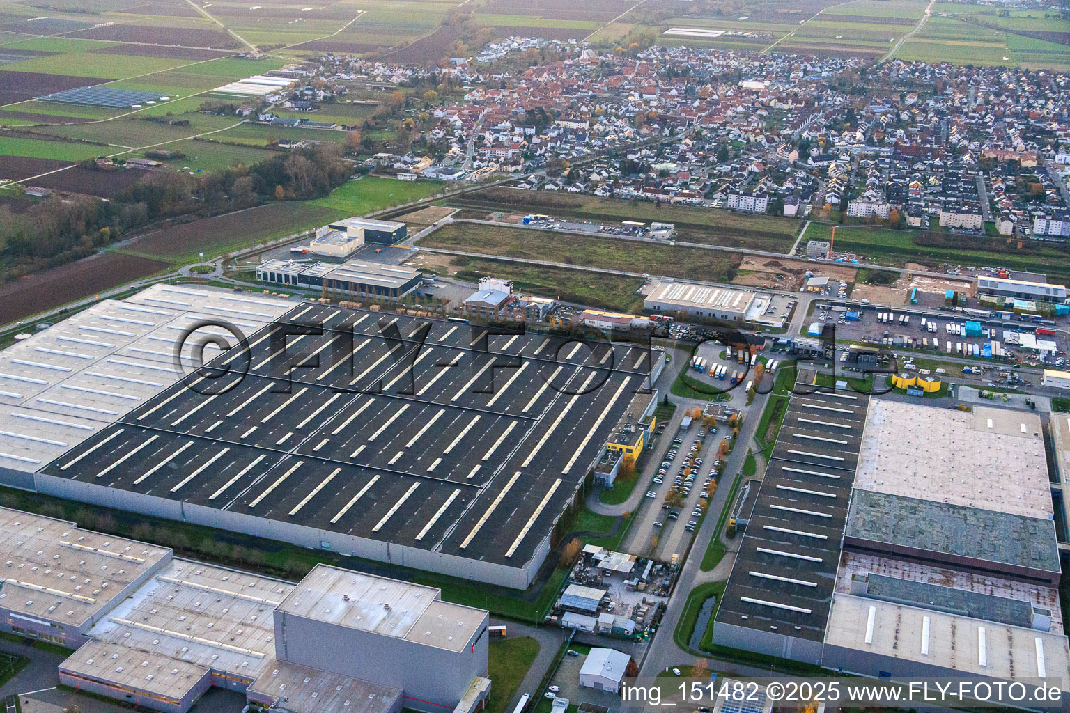 Aerial view of Interpark industrial area in Offenbach an der Queich in the state Rhineland-Palatinate, Germany