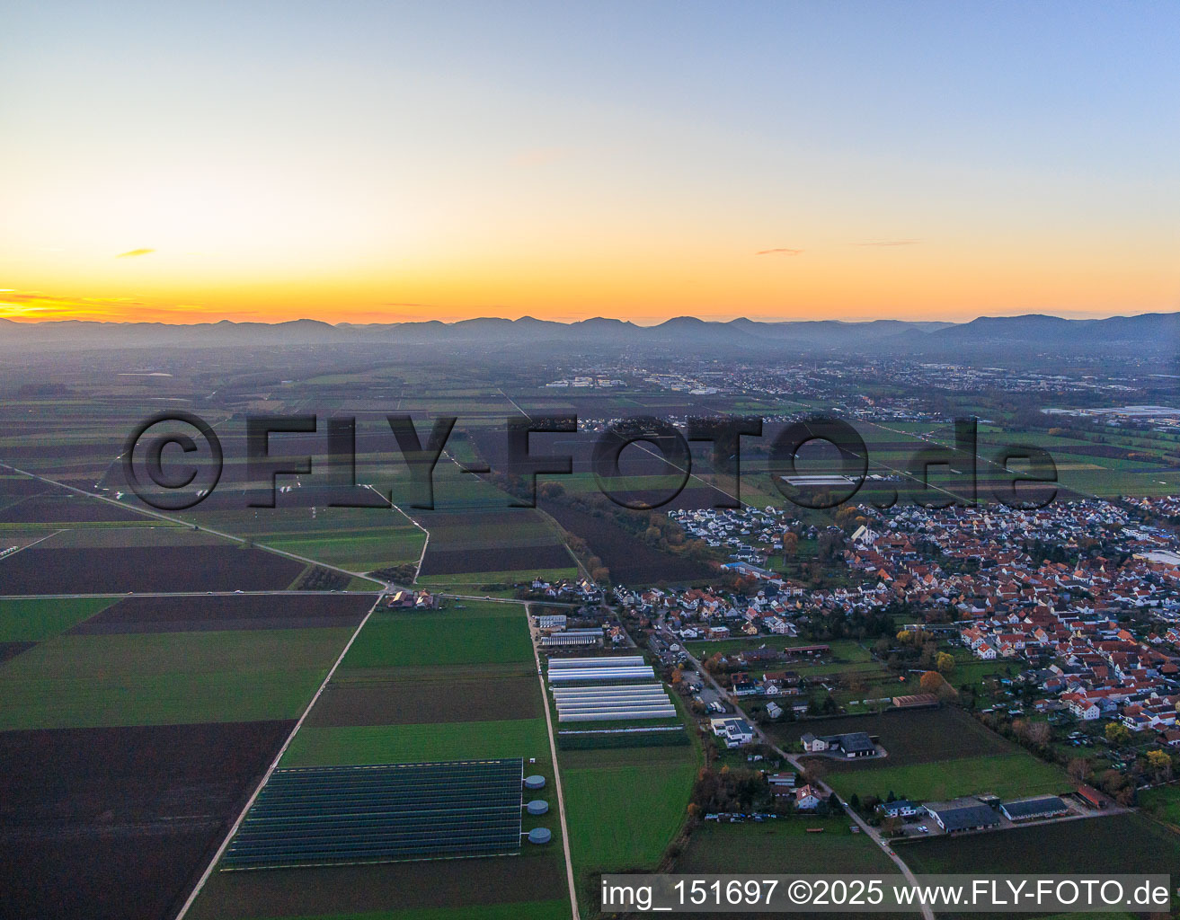 Aerial view of Böhlweg in Offenbach an der Queich in the state Rhineland-Palatinate, Germany