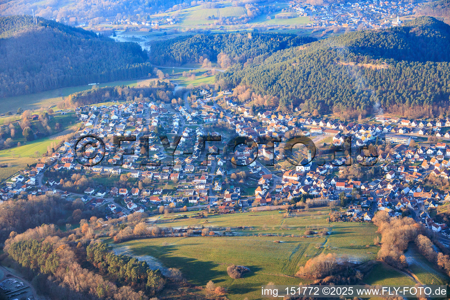 Aerial photograpy of From the southwest in Busenberg in the state Rhineland-Palatinate, Germany