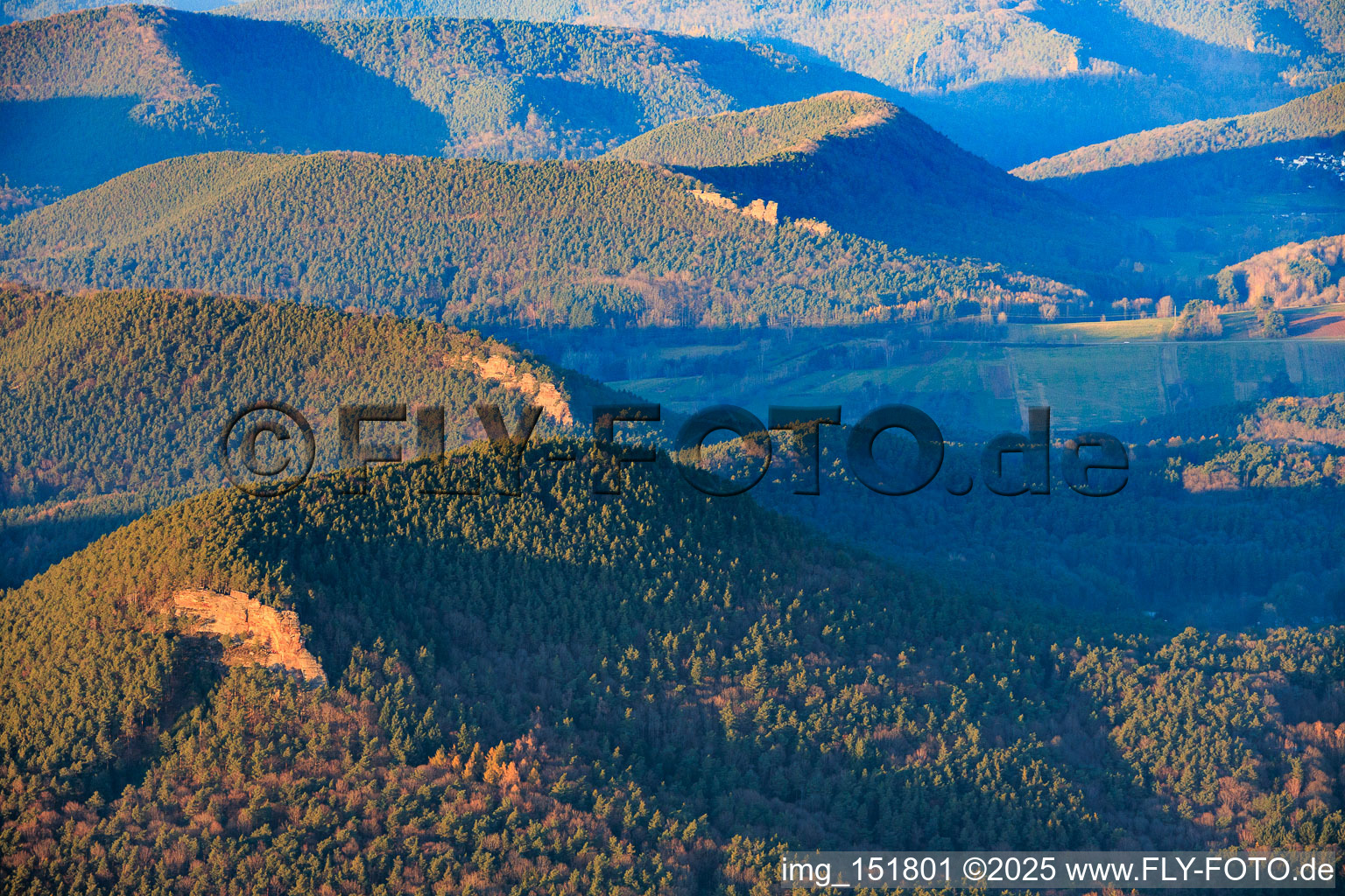 Sandstone climbing rocks Kieungerfels, Rötzenfels and Dimbergpfeiler in the Palatinate Forest in the district Gossersweiler in Gossersweiler-Stein in the state Rhineland-Palatinate, Germany