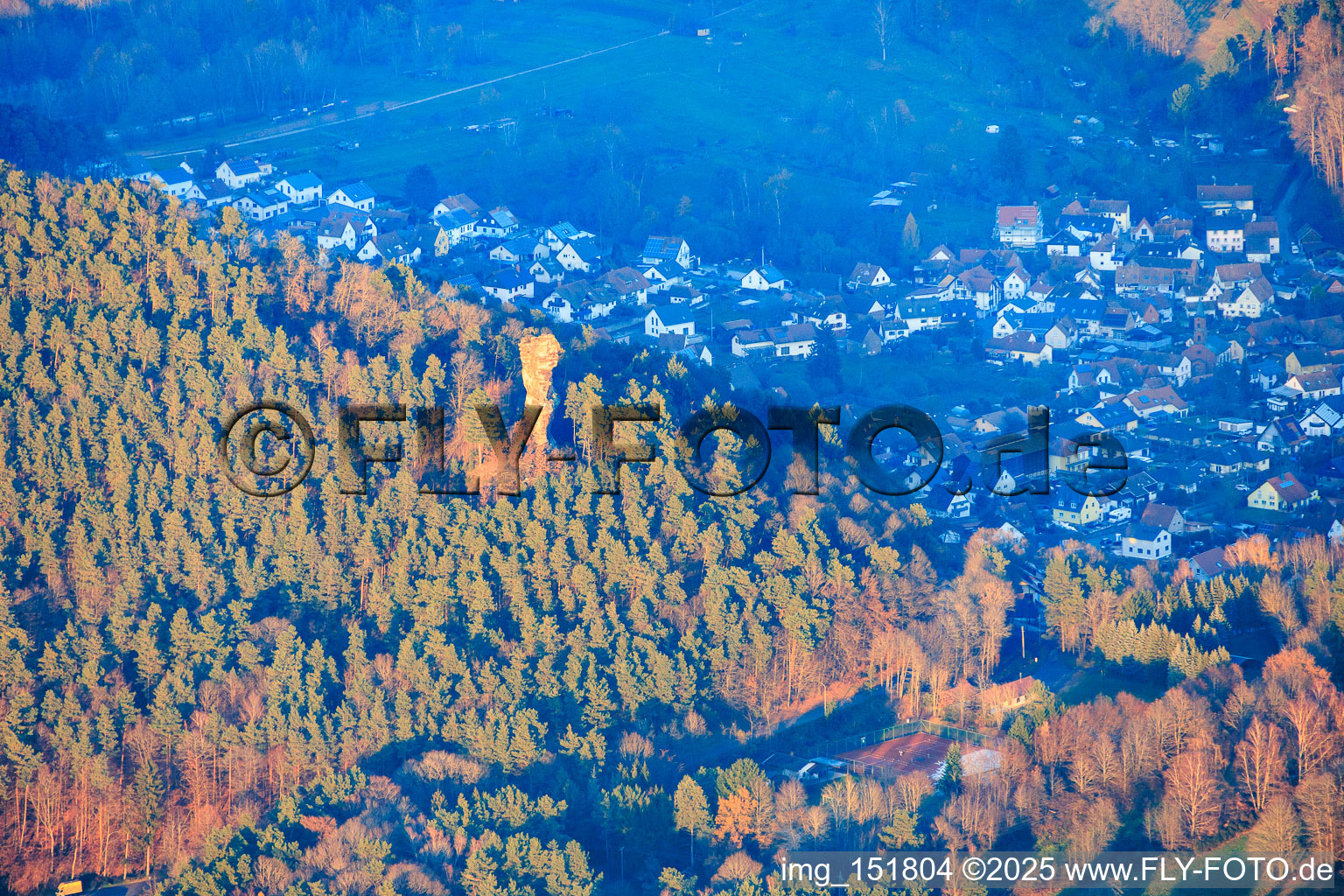 Aerial view of Kriemhildenstein in the district Gossersweiler in Gossersweiler-Stein in the state Rhineland-Palatinate, Germany