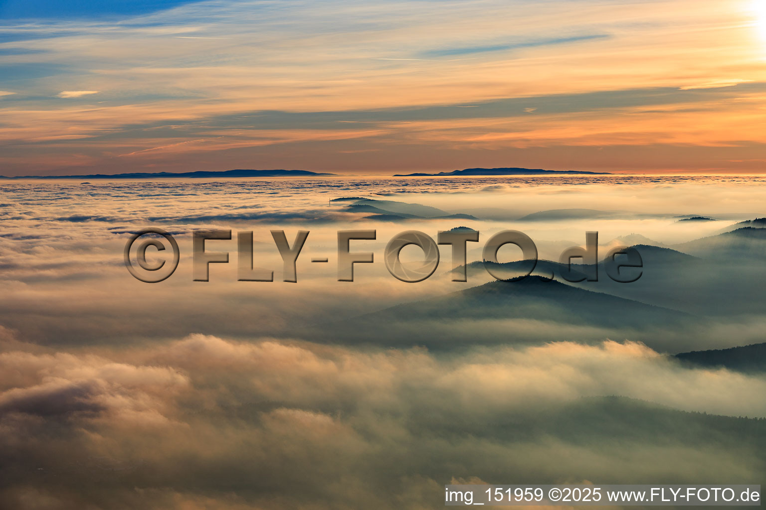 Low clouds over the Rhine plain in Dörrenbach in the state Rhineland-Palatinate, Germany