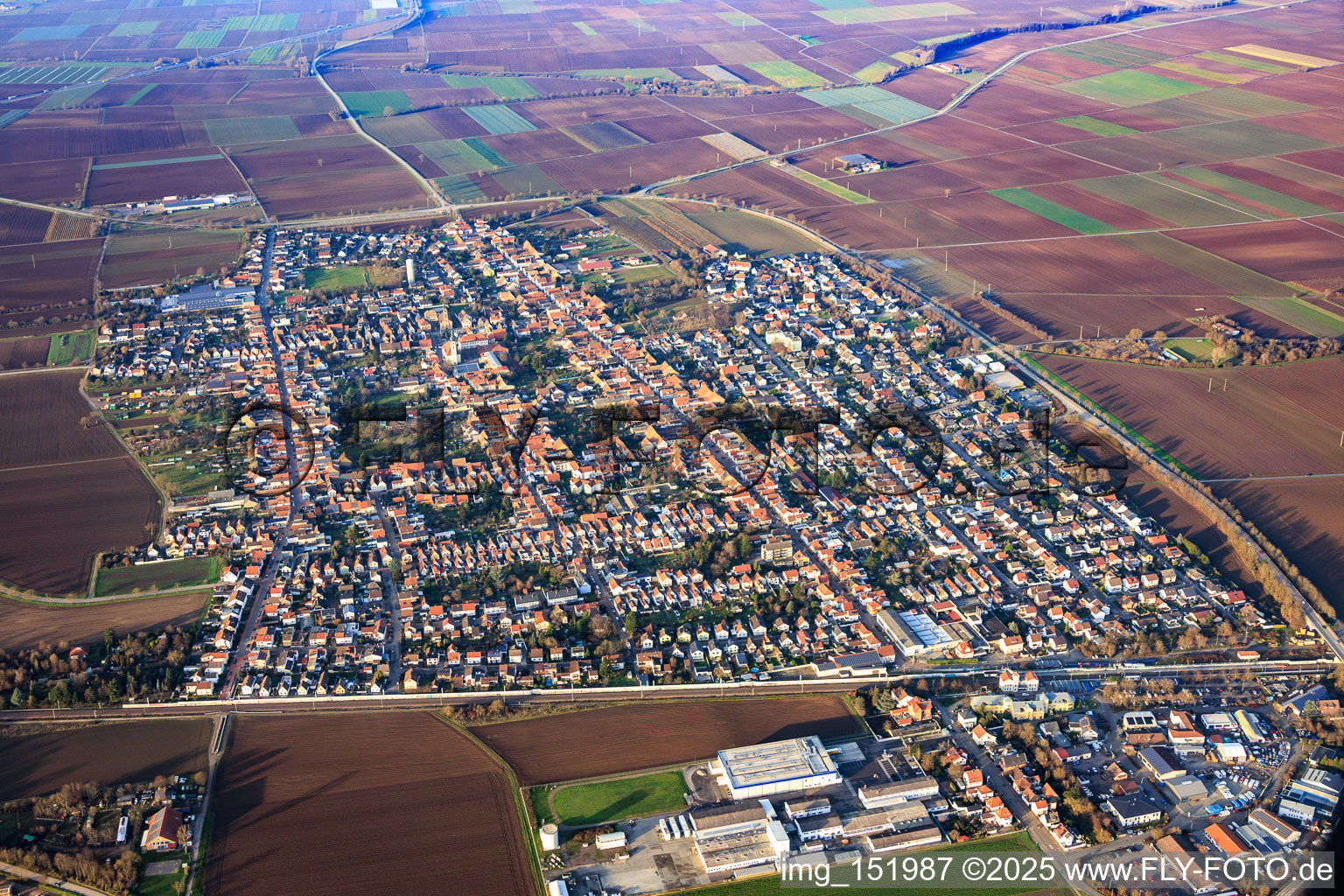 Overview of the town from the south in the district Böhl in Böhl-Iggelheim in the state Rhineland-Palatinate, Germany