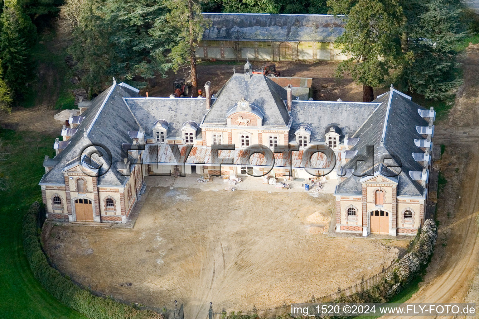 Aerial view of Le Domaine de la Pierre Castle in Coudrecieux in the state Sarthe, France