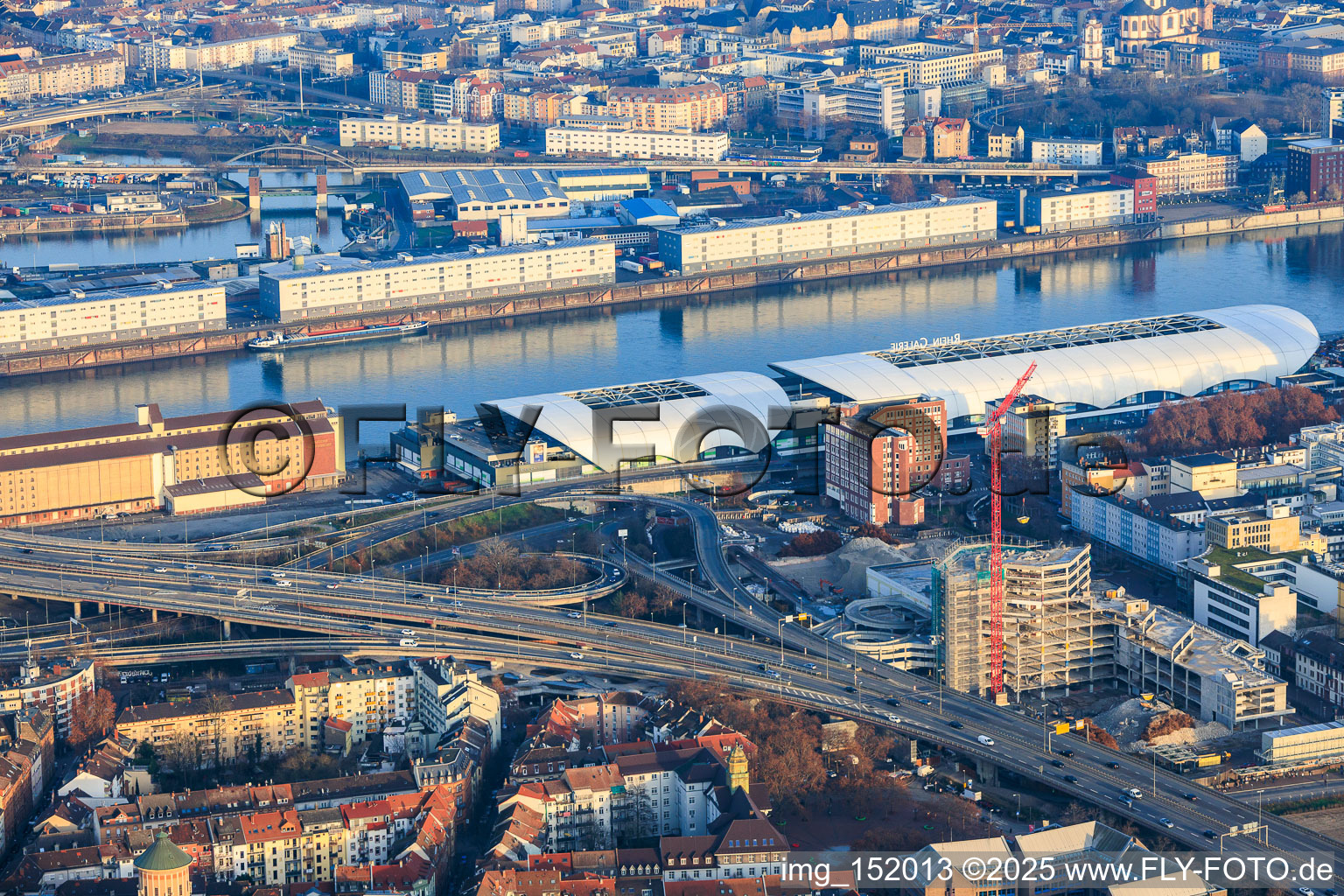 Aerial view of Partially demolished former Ludwigshafen town hall in the former town hall center on the still-to-be-demolished elevated highway (B44) in the district Mitte in Ludwigshafen am Rhein in the state Rhineland-Palatinate, Germany
