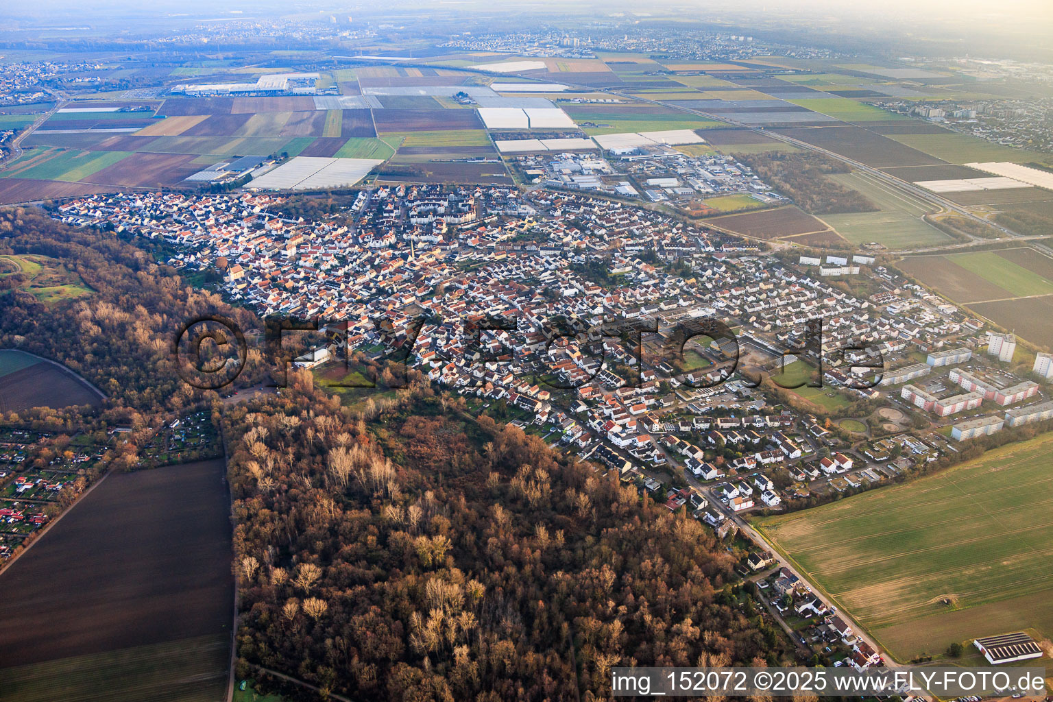 Aerial view of From the north in the district Maudach in Ludwigshafen am Rhein in the state Rhineland-Palatinate, Germany