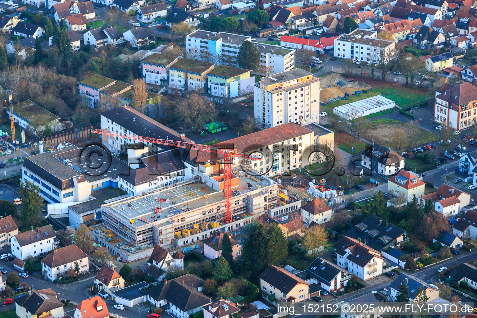 Construction site for the expansion of the Asklepios Südpfalzkliniken hospital in Kandel in the state Rhineland-Palatinate, Germany