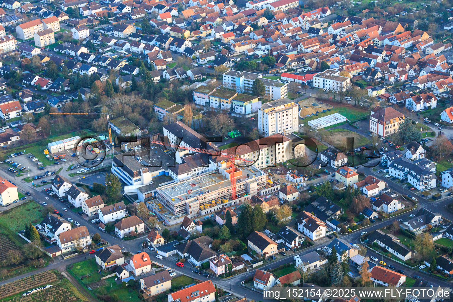 Aerial view of Construction site for the expansion of the Asklepios Südpfalzkliniken hospital in Kandel in the state Rhineland-Palatinate, Germany