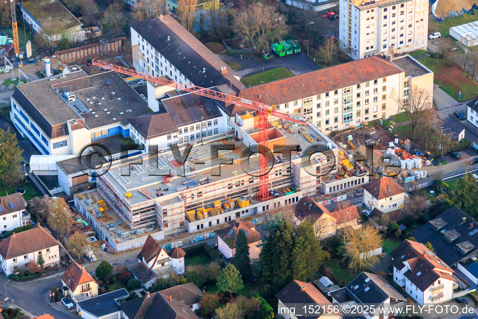 Aerial photograpy of Construction site for the expansion of the Asklepios Südpfalzkliniken hospital in Kandel in the state Rhineland-Palatinate, Germany