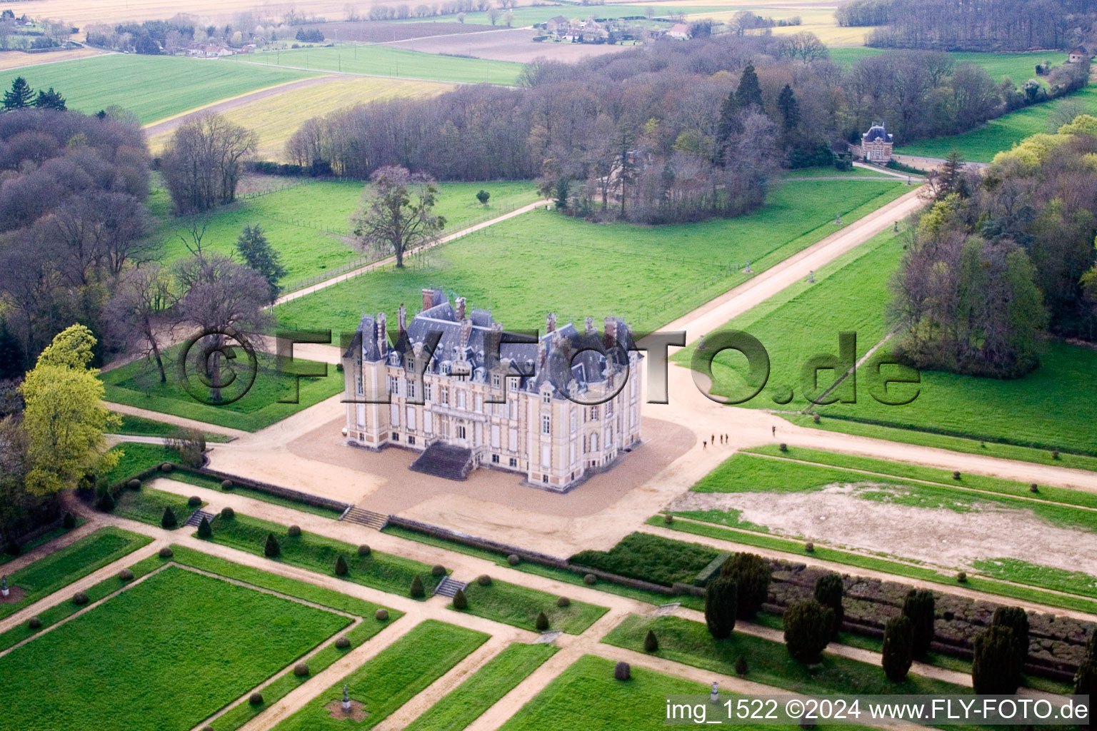 Aerial view of Le Chateau de la Pierre Castle in Coudrecieux in the state Sarthe, France