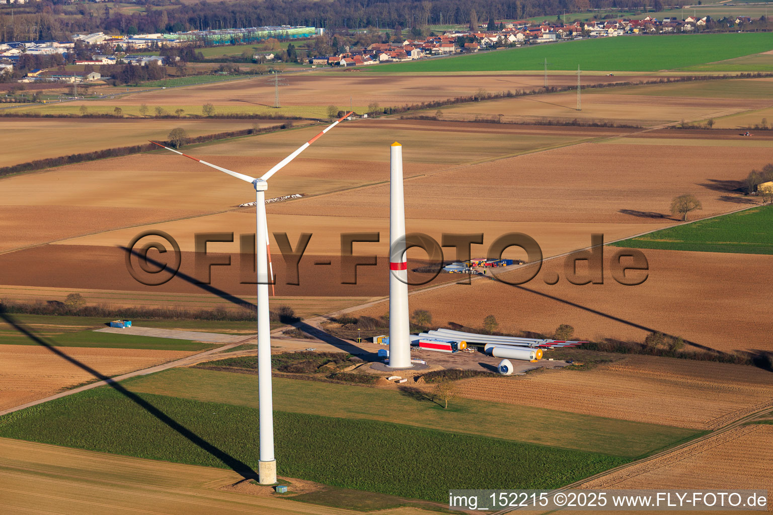 Repowering of the wind farm Minfeld. JUWI is replacing four old turbines (GE 1.5) from 2004 with two new, modern Vestas V162 turbines, each with a capacity of six MW. in Minfeld in the state Rhineland-Palatinate, Germany
