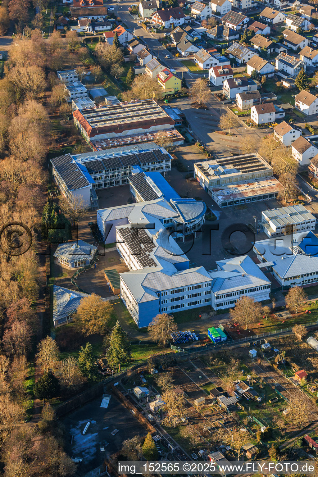 Aerial view of PAMINA School Center Herxheim in Herxheim bei Landau in the state Rhineland-Palatinate, Germany