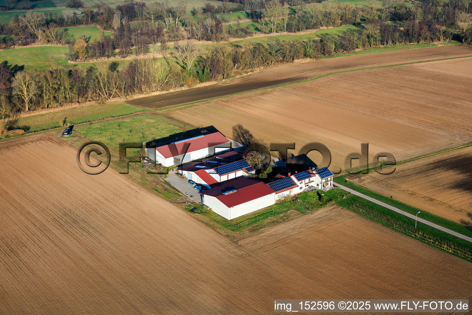 Aerial view of Rosenhof Wine and Sparkling Wine Estate in Wörth am Rhein in the state Rhineland-Palatinate, Germany