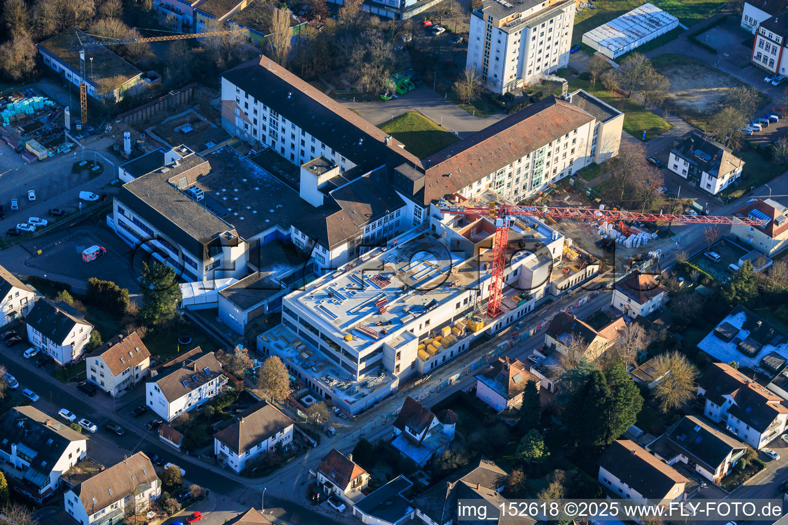 Drone image of Construction site for the expansion of the Asklepios Südpfalzklinik Kandel in Kandel in the state Rhineland-Palatinate, Germany