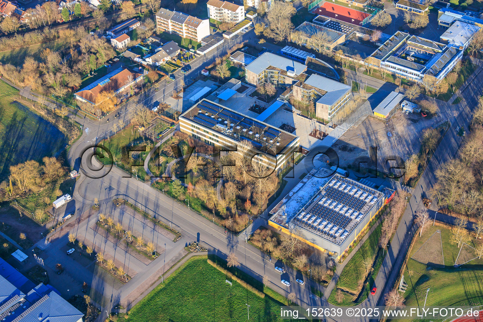 Aerial view of IGS Kandel with new courtyard in Kandel in the state Rhineland-Palatinate, Germany