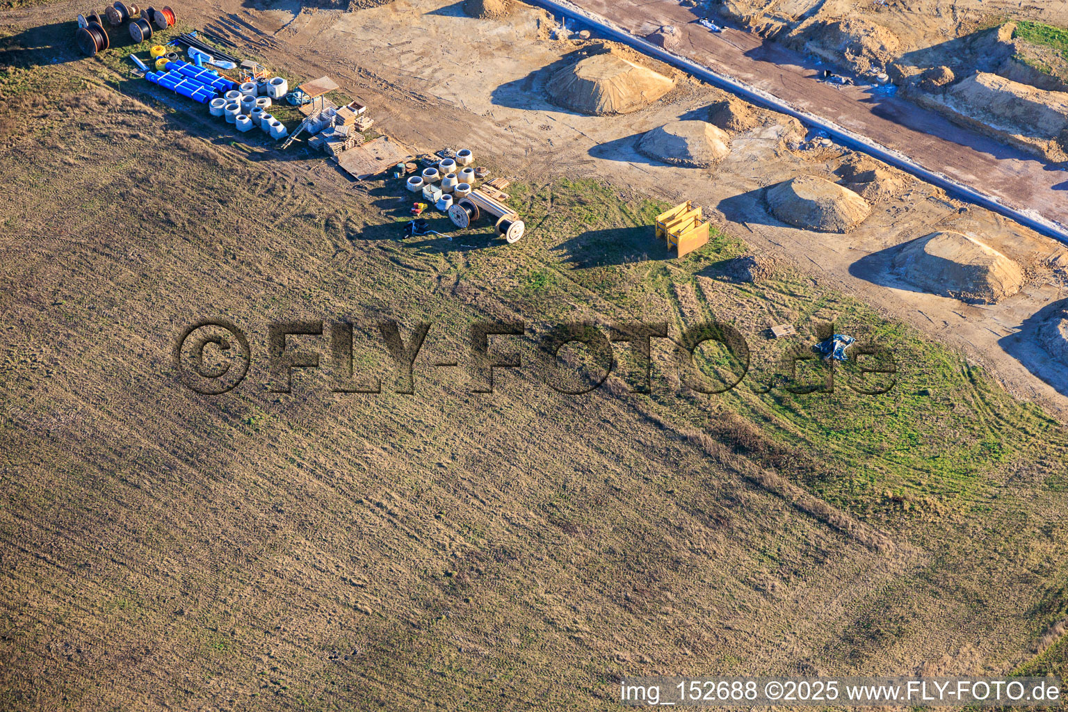 Aerial photograpy of New development area "In den Kieseläckern II" under development in Herxheimweyher in the state Rhineland-Palatinate, Germany
