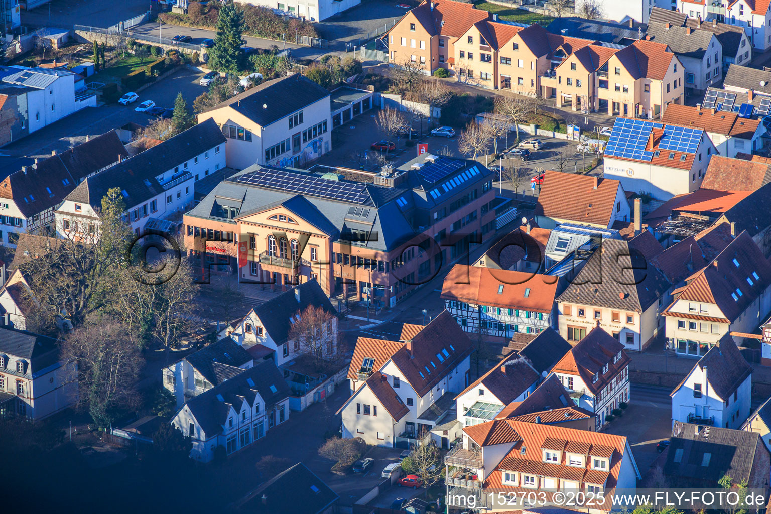 Town hall, citizens' office and savings bank Südpfalz in Wörth am Rhein in the state Rhineland-Palatinate, Germany