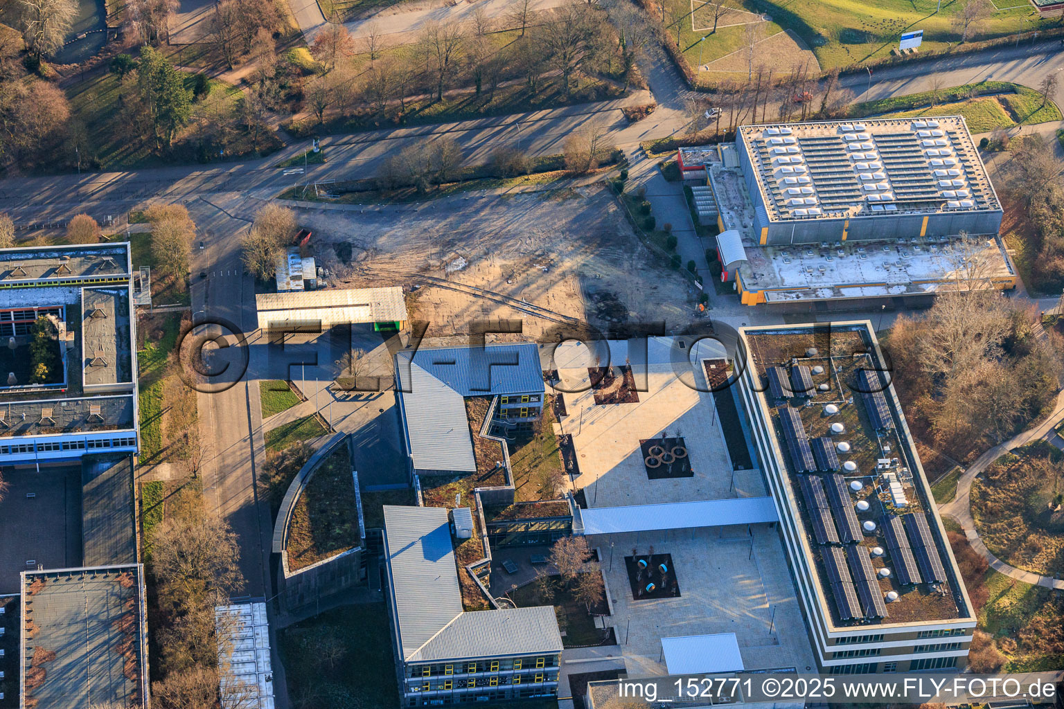 Aerial photograpy of IGS Kandel with new courtyard in Kandel in the state Rhineland-Palatinate, Germany