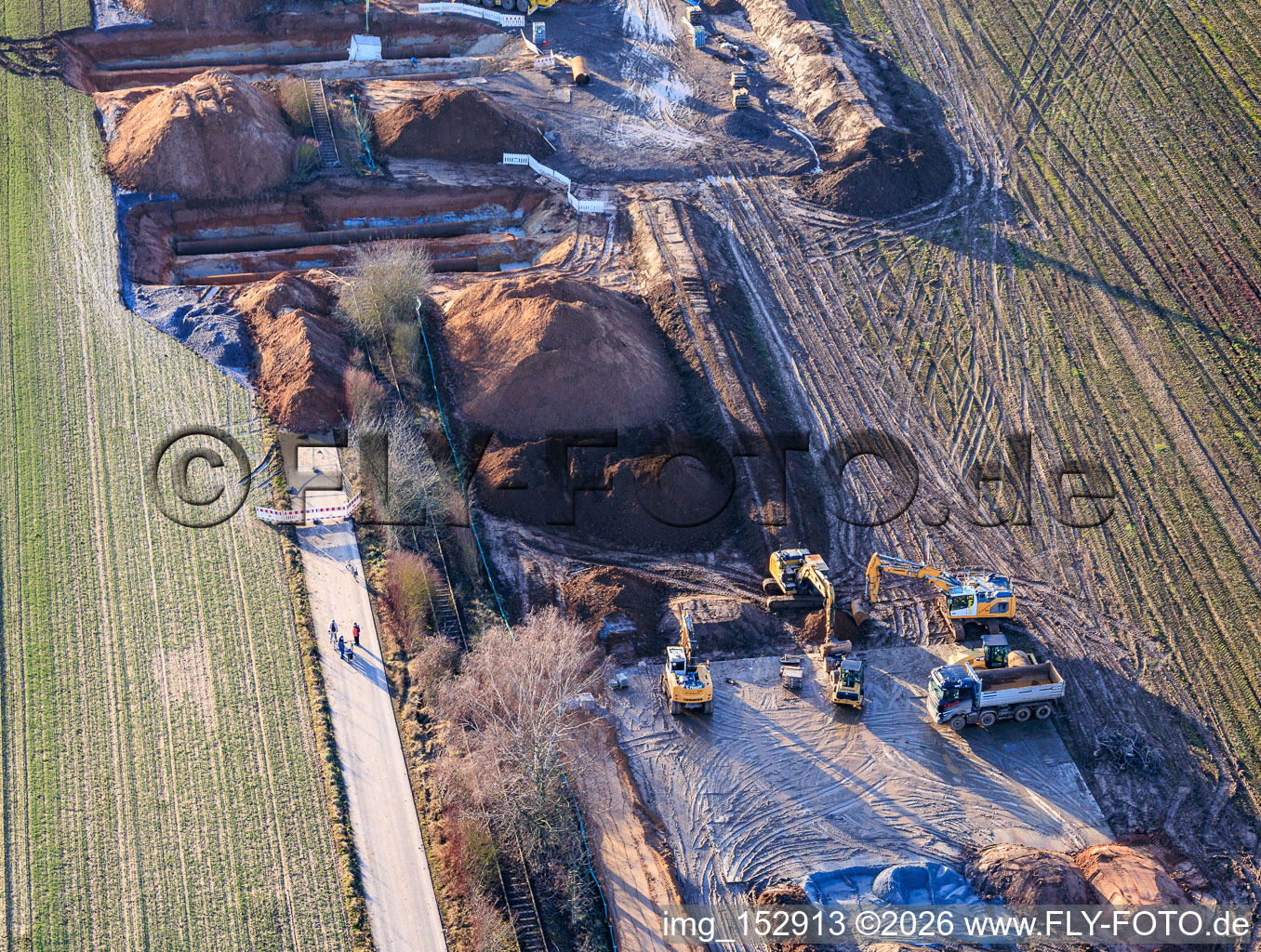 Vulcan Energy construction site for a lithium and geothermal energy extraction plant on the cycle path and former railway line between Herxheim and Landau in Landau in der Pfalz in the state Rhineland-Palatinate, Germany