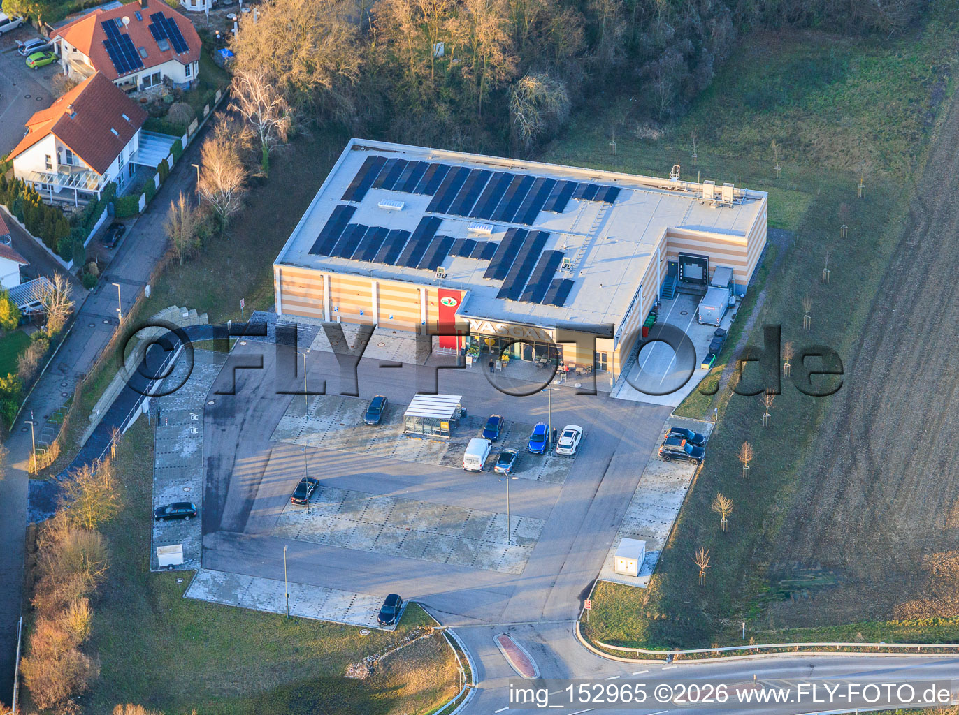 Aerial view of WASGAU Fresh Market Neupotz in Neupotz in the state Rhineland-Palatinate, Germany