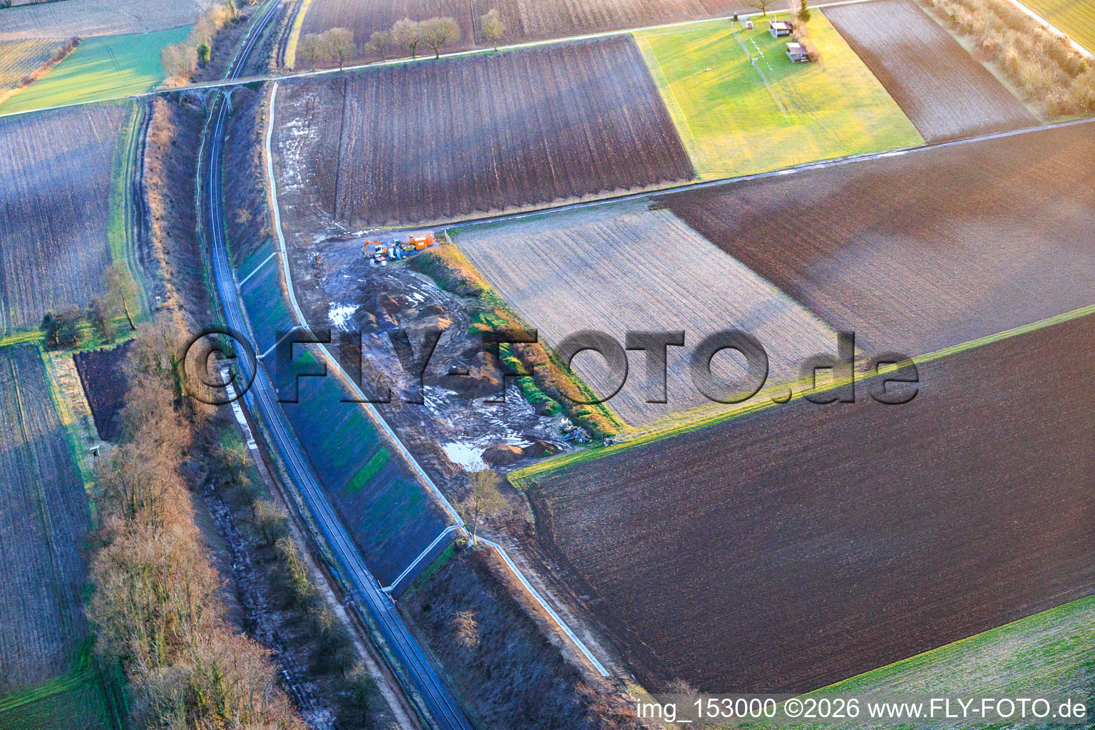 Slope stabilization work on the Winden Weissenburg railway line and model airfield in Freckenfeld in the state Rhineland-Palatinate, Germany