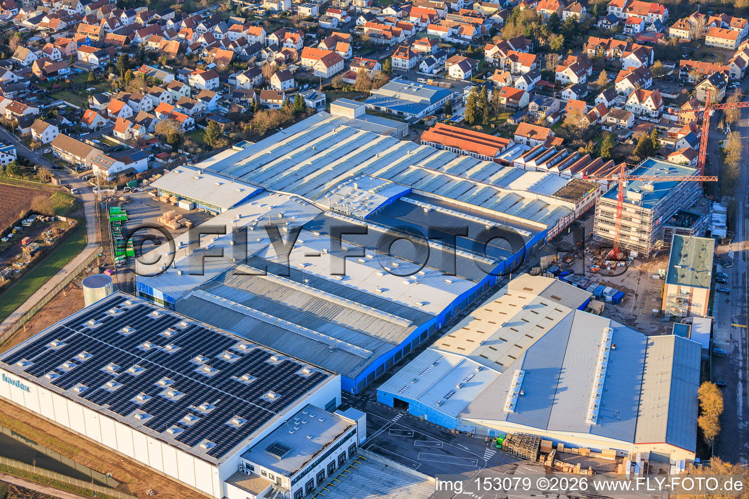 Aerial photograpy of New construction site on the Kardex Remstar grounds in Bellheim in the state Rhineland-Palatinate, Germany