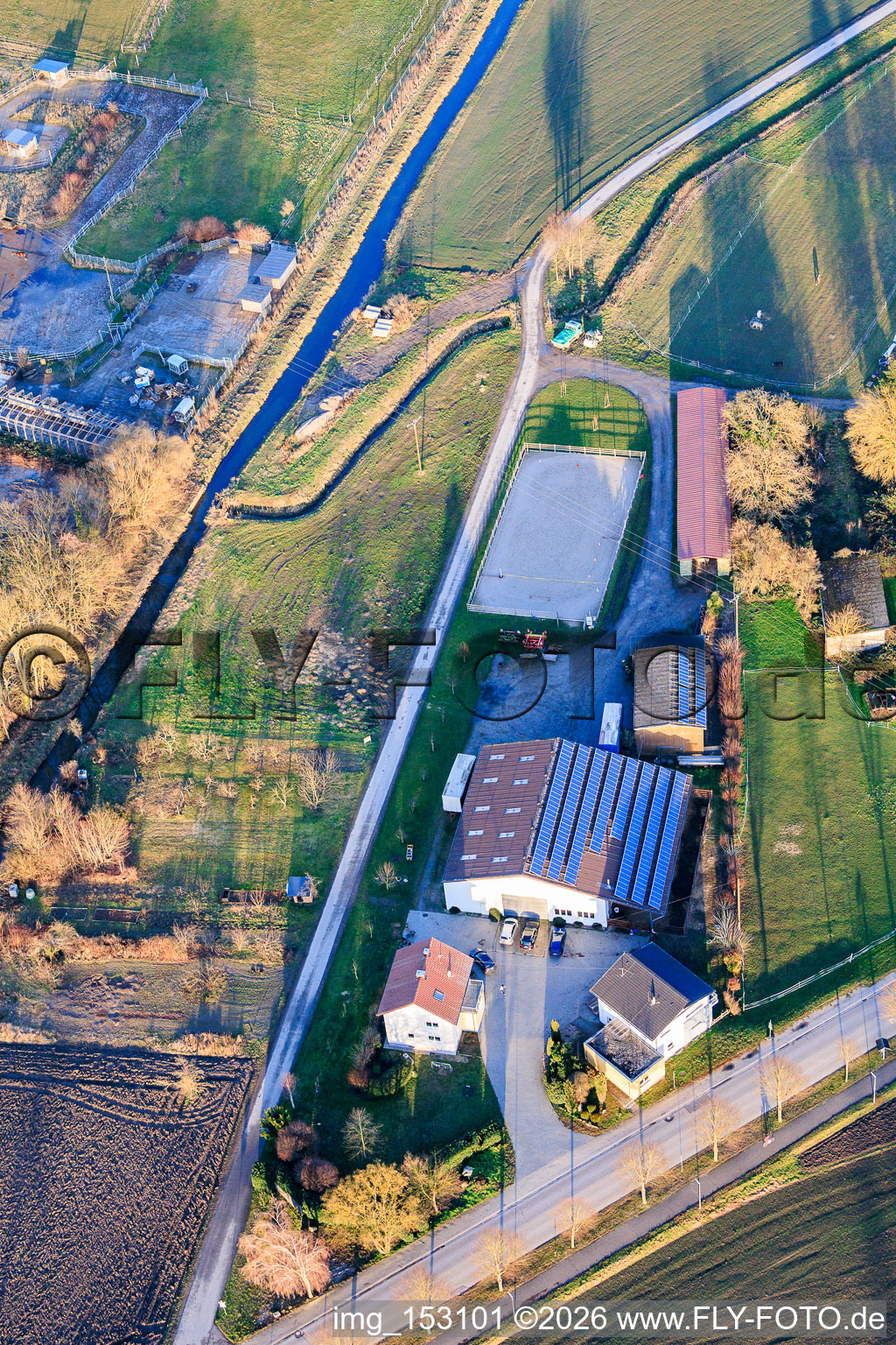 Oblique view of Erlenhof Neupotz in Neupotz in the state Rhineland-Palatinate, Germany