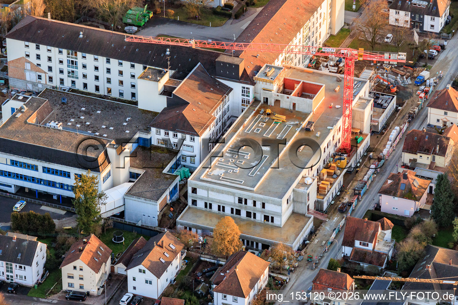 Construction site for the expansion of the Asklepios Südpfalzklinik Kandel in Kandel in the state Rhineland-Palatinate, Germany from above