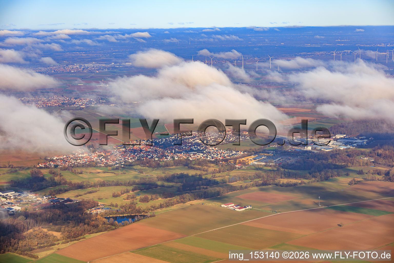 View of the town from the southwest under clouds in Rohrbach in the state Rhineland-Palatinate, Germany