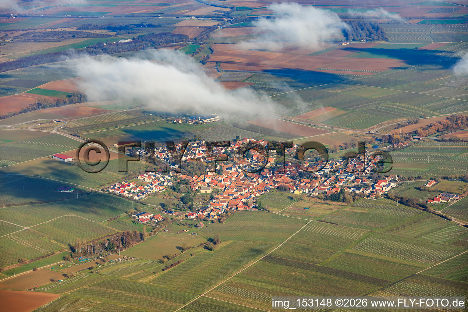 View of the town from the southwest under clouds in Impflingen in the state Rhineland-Palatinate, Germany