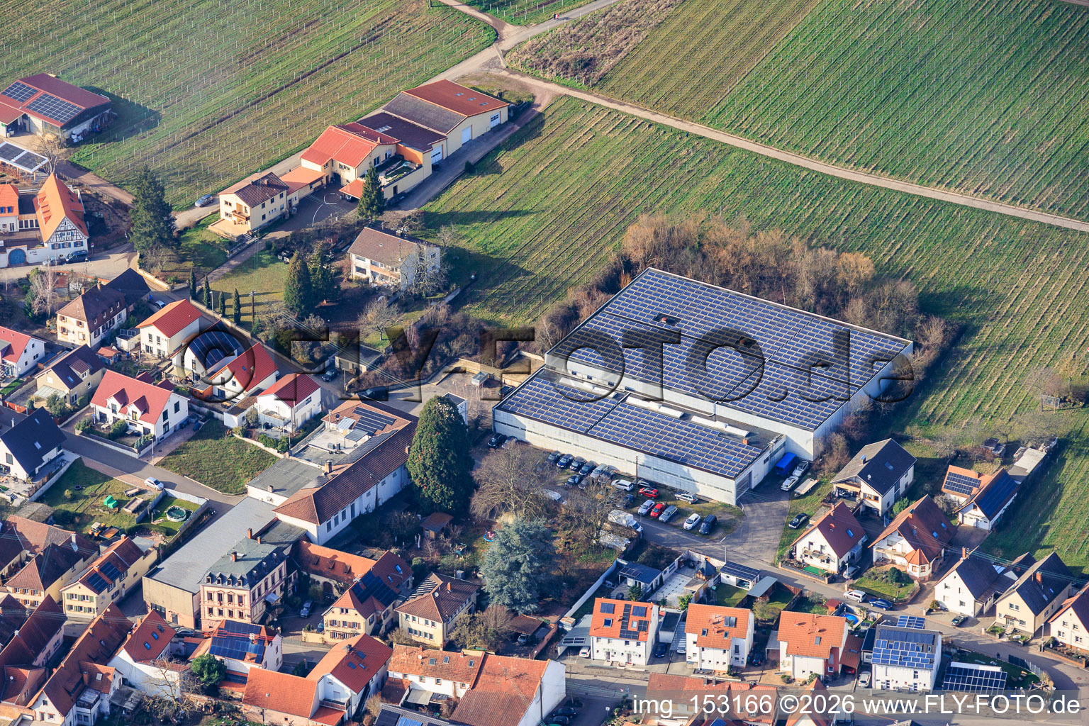 Aerial view of Table Set Yourself - by Lilly and Faßschlubber Wine Shop at Hotel Villa Königsgarten in Siebeldingen in the state Rhineland-Palatinate, Germany