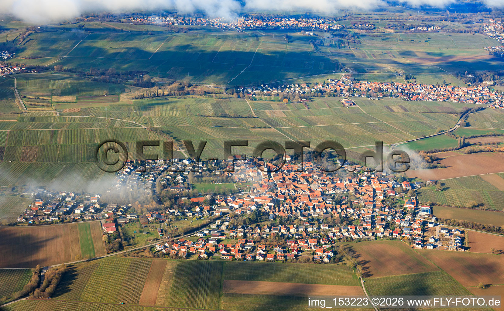 View of the town from the south under clouds in the district Mörzheim in Landau in der Pfalz in the state Rhineland-Palatinate, Germany